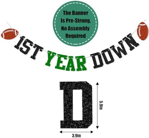 1st Year Down Football Birthday Banner Decor