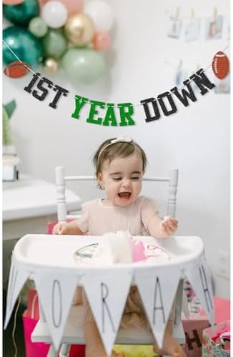 1st Year Down Football Birthday Banner Decor