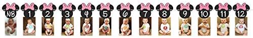 Minnie Mouse 12 Months Photo Banner with Mickey Party Signs
