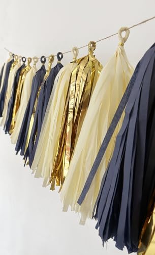 15PCS Navy Blue Gold Mylar Tassel Garland DIY Kit