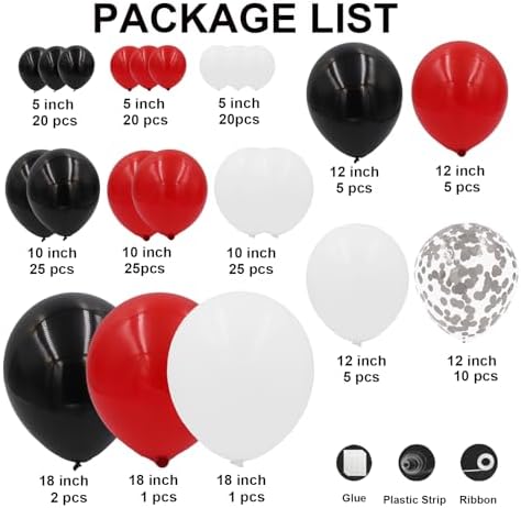 Red Black White Balloon Arch Kit 164pcs