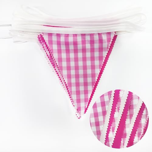 32 Ft Hot Pink Buffalo Plaid Checkered Flag Garland for Parties