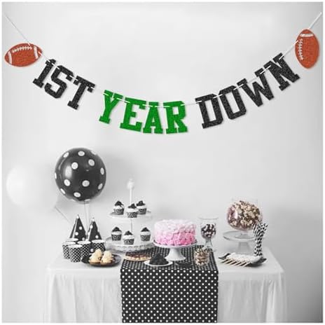 1st Year Down Football Birthday Banner Decor