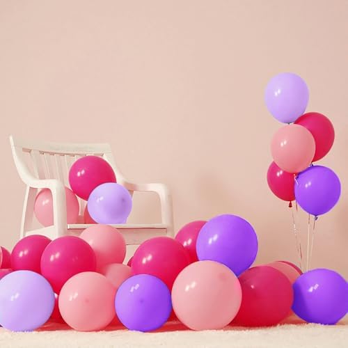 Pink Purple Balloons with Ribbon 100pcs 12 Inch Party Decorations