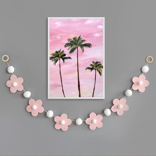 2 Pcs Felt Garland White Pink Flower Decor Banners