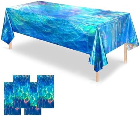 OQOQ Ocean Wave Iridescent Tablecloth 4 Pack 108x54 Inches