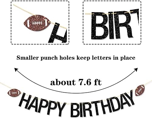 Football Happy Birthday Banner with Black Glitter