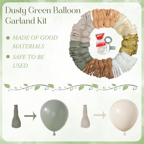 Amandir 173Pcs Dusty Green Balloon Arch Kit