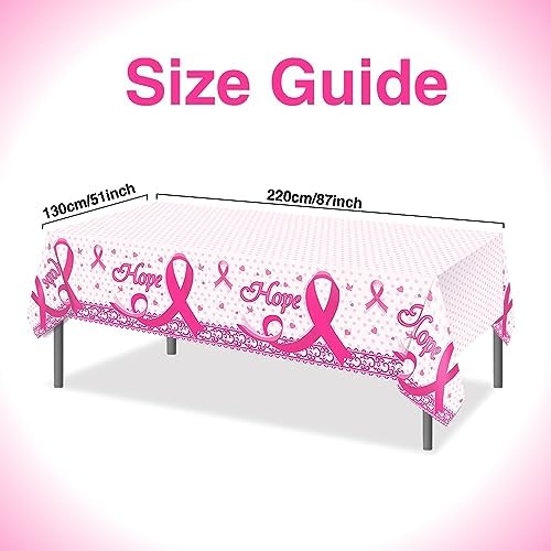 3PCS Breast Cancer Tablecloth Rectangular Plastic Covers Pink Ribbon Decorations