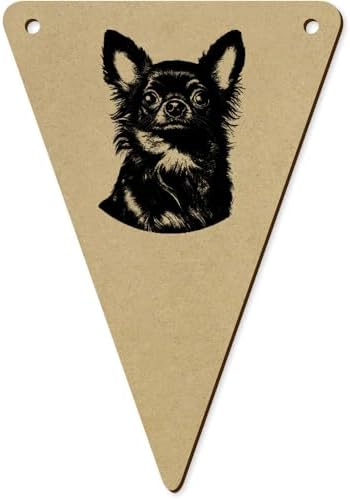 5 Pack Long Haired Chihuahua Wooden Bunting Flags