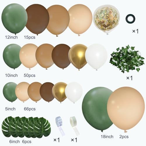 142PCS Safari Balloon Garland Kit with Leaves and Strips