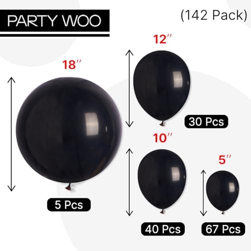 PartyWoo Black Balloons 142 PCS Arch Garland Kit
