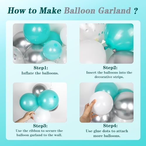 125pcs Teal Blue Silver Balloon Arch Kit