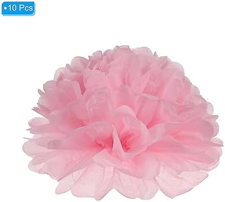PATIKIL 4 Inch Tissue Pom Poms Flowers 10 Pack Light Pink