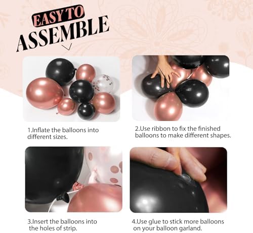132pcs Rose Gold and Black Balloon Arch Kit for Parties