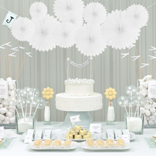 20 Pcs White Hanging Paper Fans for Events Decor