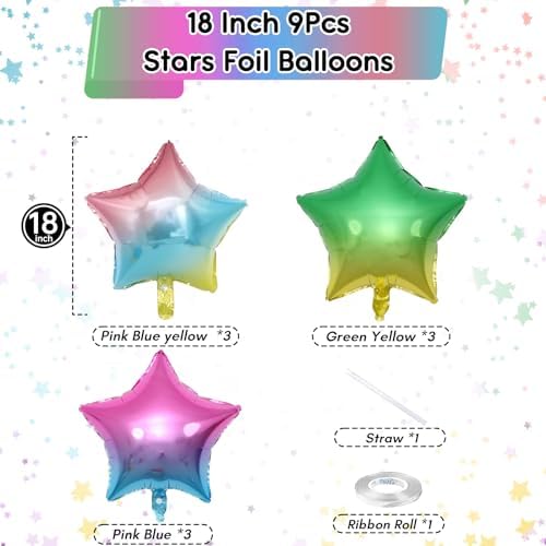 TAOYE Gradient Star Foil Balloons 18 Inch Pack of 9
