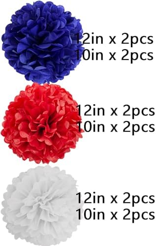 We Moment Red Blue White Paper Pom Poms Decorations 12pcs