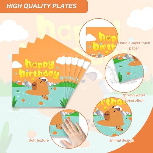 48Pcs Kapybara Cartoon Animal Party Tableware Set for 16 Guests