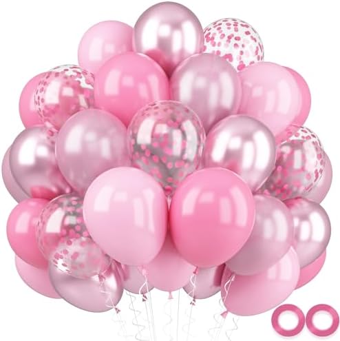 52 PCS 12 Inch Latex Balloons with Pink Confetti