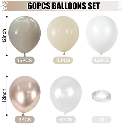 60PCS Beige Gold Balloons Set for Party Decorations