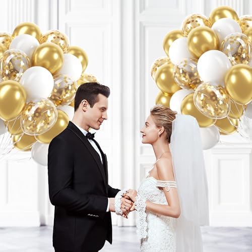60pcs Gold and White Balloons 12inch for Party Decorations