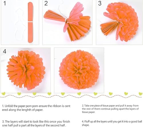 Hot Pink Orange Tissue Pom Poms DIY Decor Kit