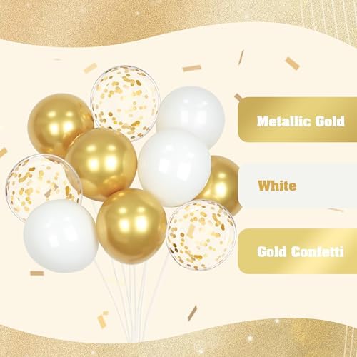 60pcs Gold and White Balloons 12inch for Party Decorations