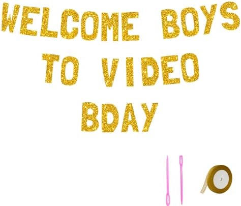 Meowoo Fun Welcome Boys Banner 77 Inch Gold Glitter