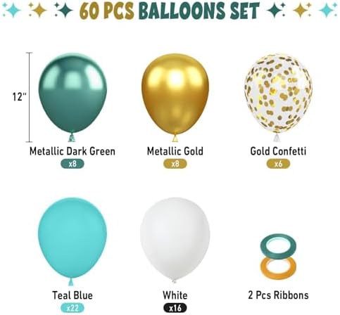FunHot 60 Pcs Teal Balloons Party Decor