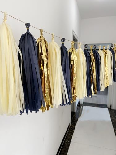 15PCS Navy Blue Gold Mylar Tassel Garland DIY Kit