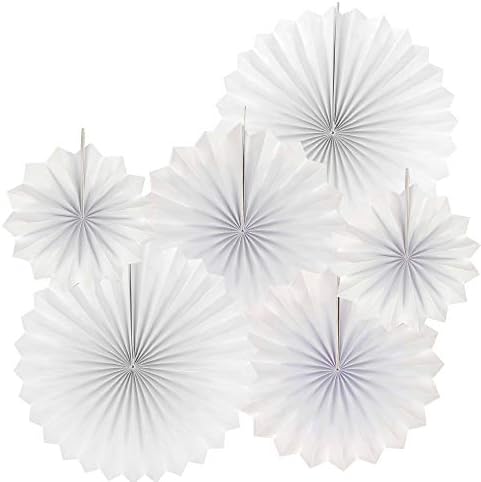 White Party Hanging Paper Fans 6pc Decorations