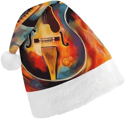 Santa Hat Abstract Watercolor Guitar Christmas Headwear