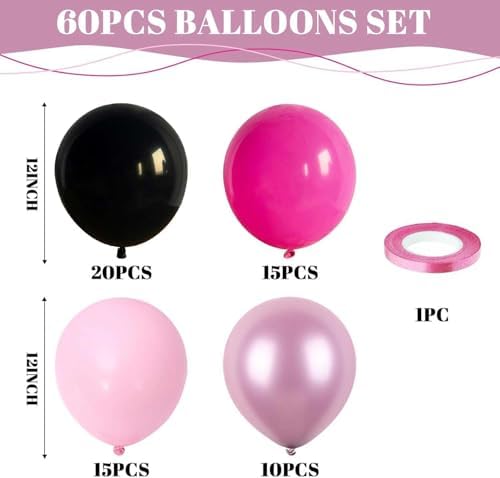 Pink and Black Balloons 60PCS Decor Set for Parties