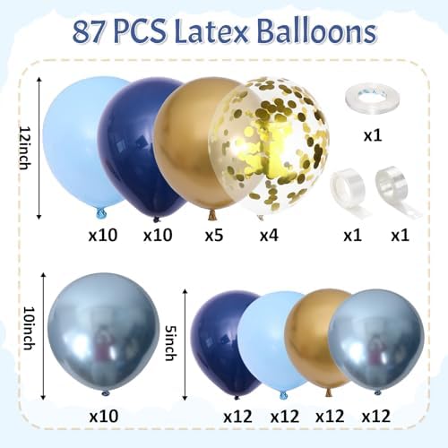 Blue Gold Balloon Garland Arch Kit for Party Decor