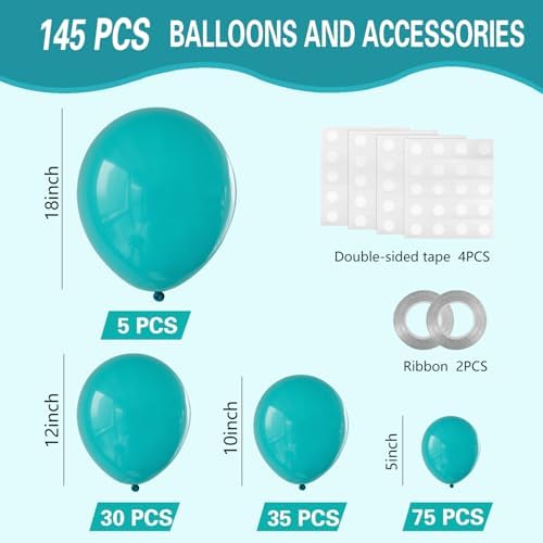 IXVAN Turquoise Blue Balloons 145pcs Balloon Arch Kit