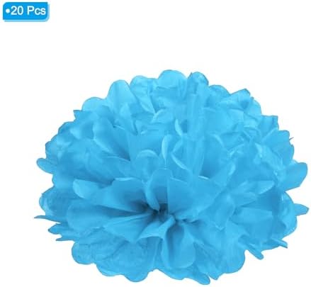 PATIKIL 4 Inch Blue Tissue Pom Poms Flowers 20 Pack