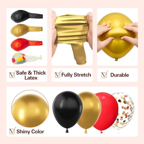 LOOLEY 137Pcs Red Black Gold Balloons Garland Arch Kit with Stars
