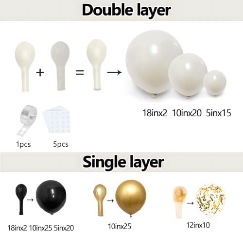 Black Gold White Balloons Arch Kit for Parties