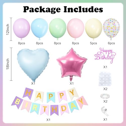Vibzox Pastel Birthday Balloons Decor Set