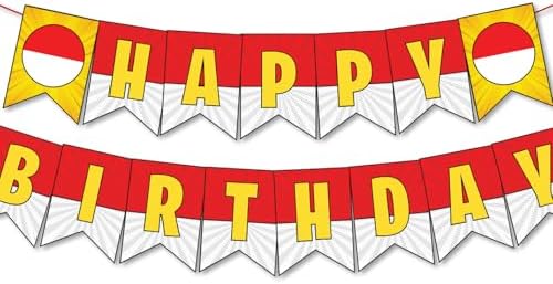 IndoTribe Cartoon Birthday Banner 10 Feet Yellow Red White