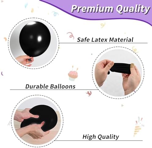 12 Inch Metallic Pink Purple Black and Silver Balloons with Ribbon