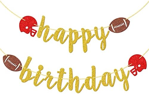 Happy Birthday Football Banner with Gold Glitter