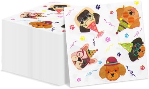 100 Pcs Cute Puppy Dog Party Napkins - 13x13 Inch