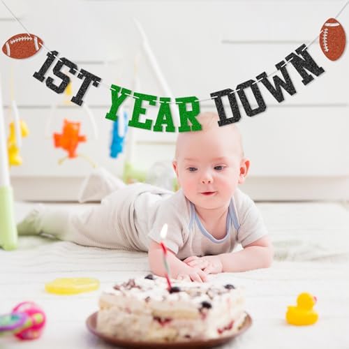 1st Year Down Football Birthday Banner Decor