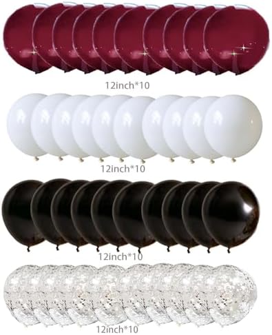 Maroon White Black Burgundy Balloon Decor Set 40Pcs