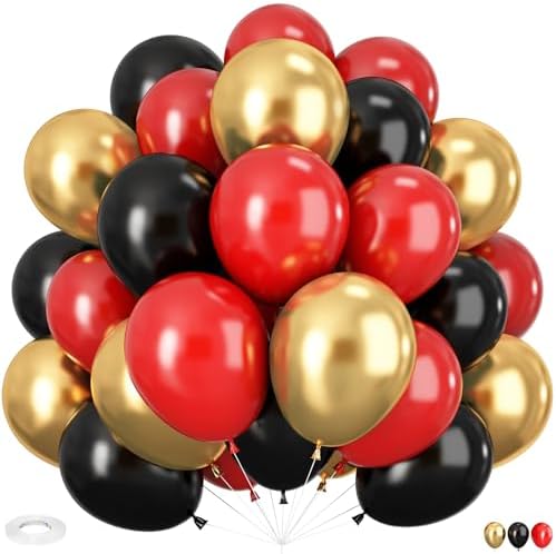 Red Black Gold Balloons 60 Pcs Casino Party Decor