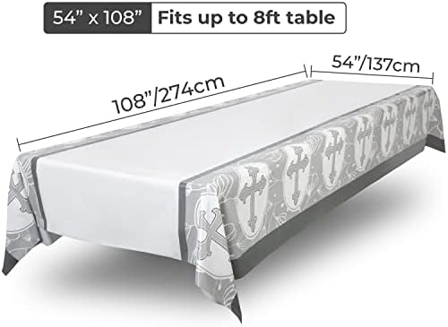 ROYAL BLUEBONNET Gray Cross Tablecloth Set of 2 for Baptism Party
