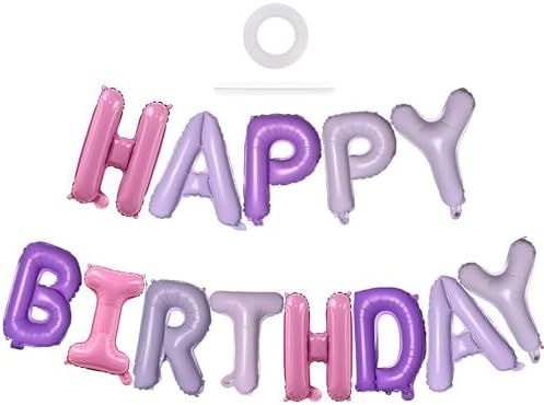 Pink Purple Happy Birthday Balloons Banner 16 Inch Decor