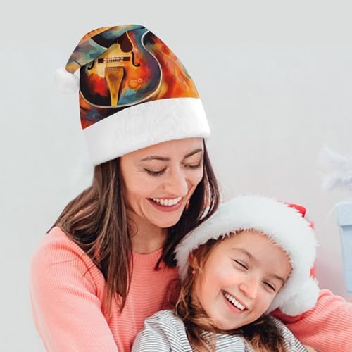 Santa Hat Abstract Watercolor Guitar Christmas Headwear